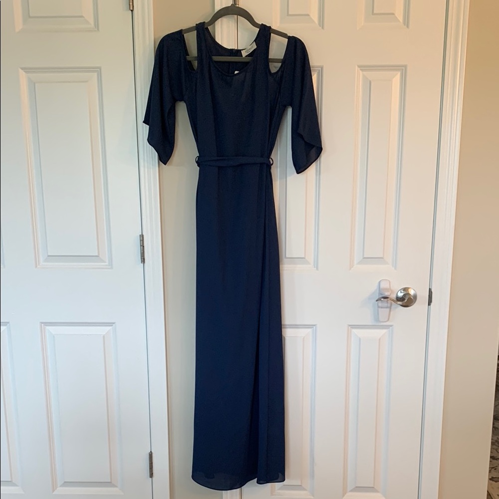 Everly Blue Cold Shoulder Maxi Dress with Flutter Sleeves